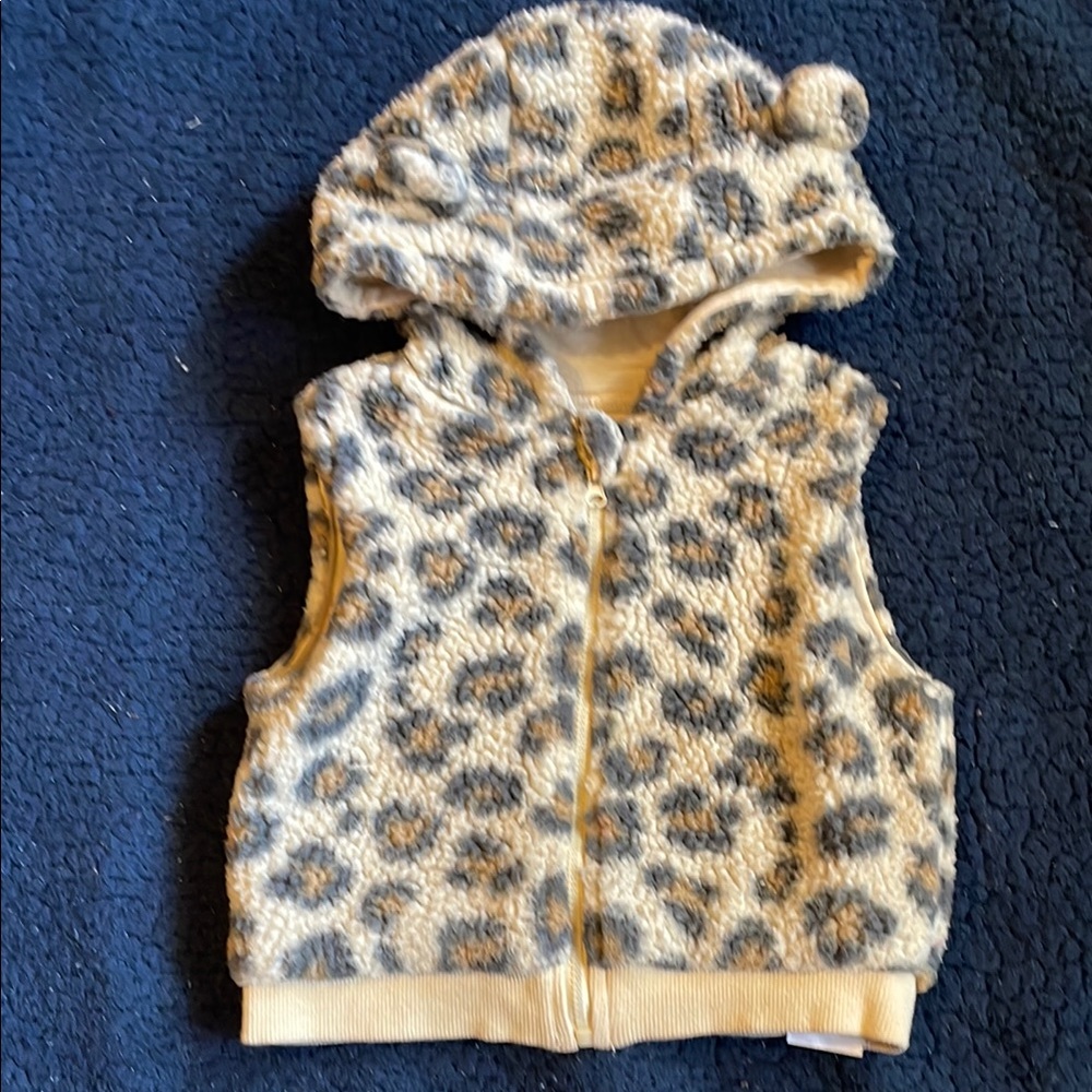 Minicoco Leopard Print Fleece Vest with Hood